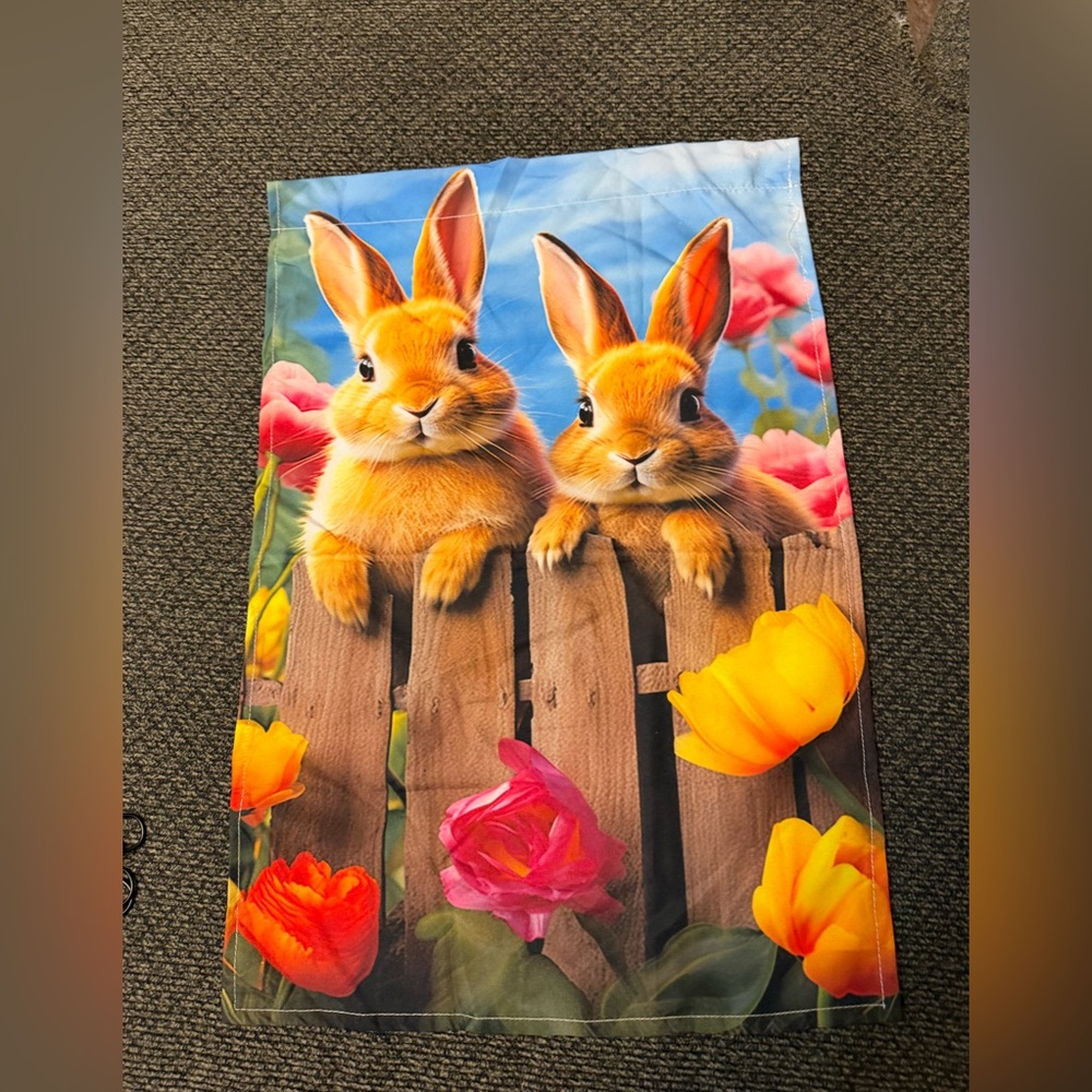 Bunny Garden Flag  with Bright Floral Colors